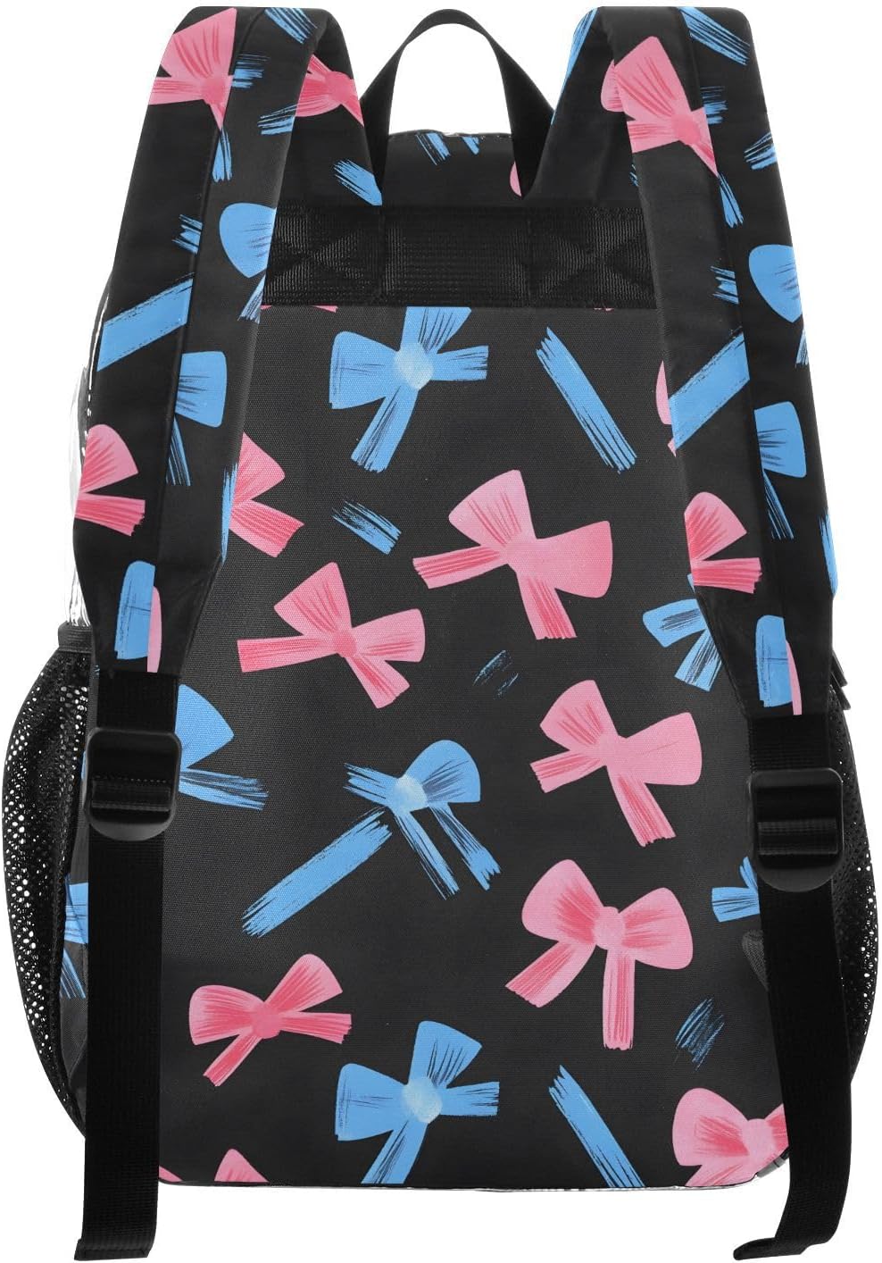 Blue Bow Funny Clear Backpack Heavy Duty See Through Transparent PVC BookBag for Kids Boy Girl Adult School Work