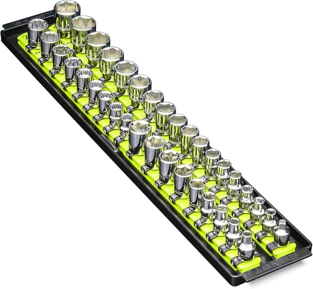 Ernst Manufacturing 19-Inch Socket Boss Premium 2-Rail, 3/8-Inch-Drive Socket Organizer, High-Visibility (8462HV)