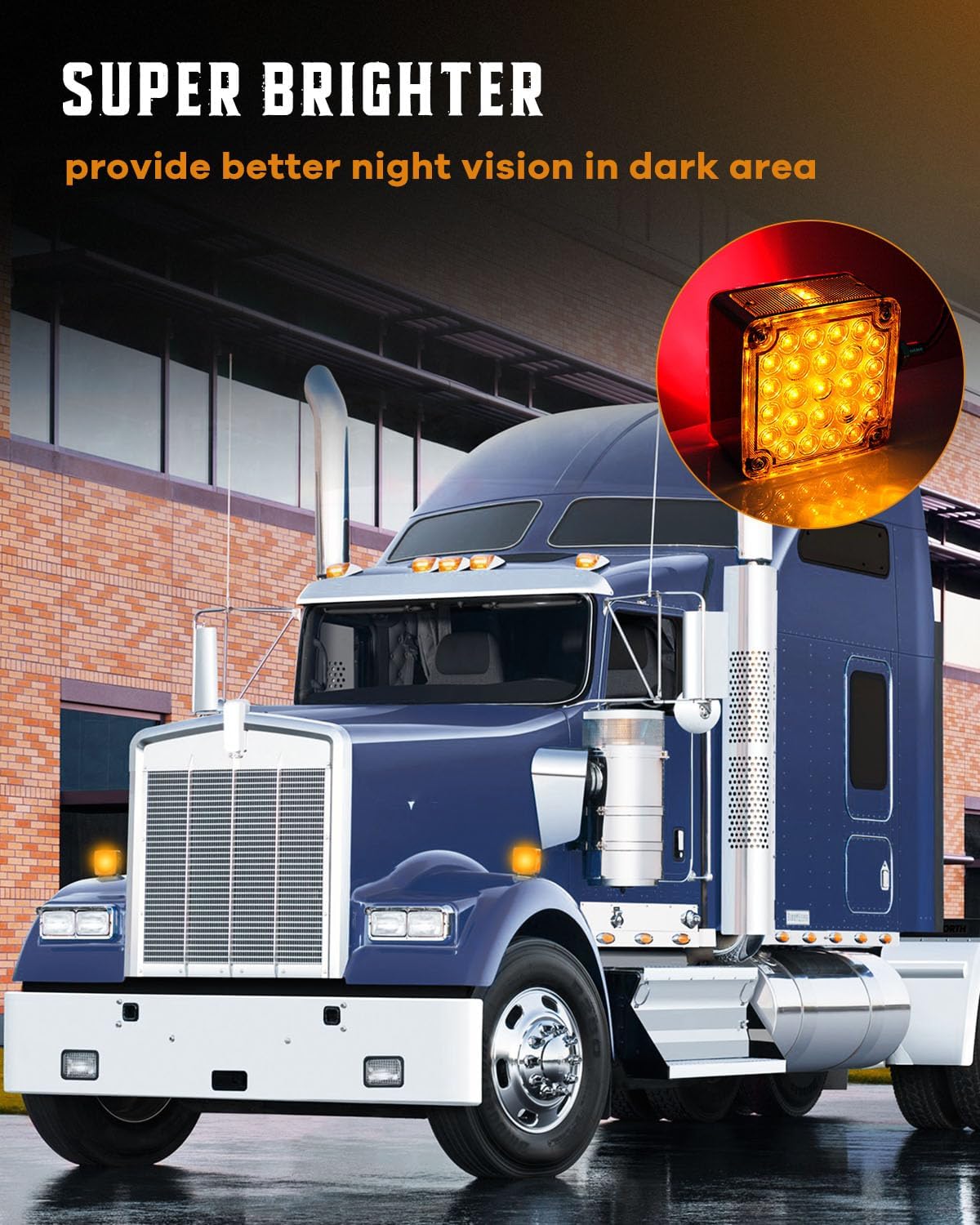 cciyu Amber/Red Double-Face Pedestal Fender Light with Stud Mount, Square LED Stop Turn Tail Signal Trailer Light for Semi Trucks Peterbilt Kenworth Freightliner Towing Dual-Face