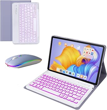 Keyboard Case for Honor Pad 8 12 Inch, 7 Color Backlit Detachable Wireless Bluetooth Keyboard with Tablet Mouse,Purple