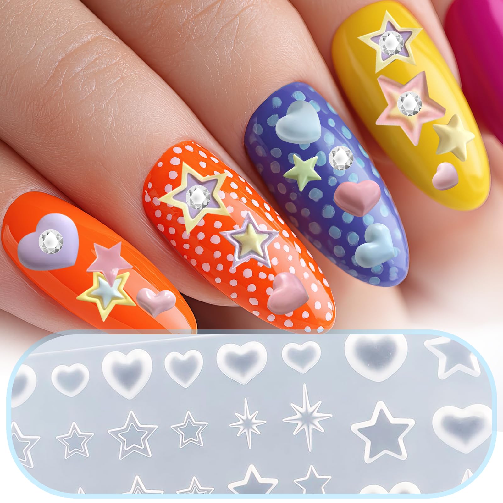 Plantillas de Uñas Y2k Corazón Estrellas Starburst, Molde de Silicona Arte Uñas Francesas