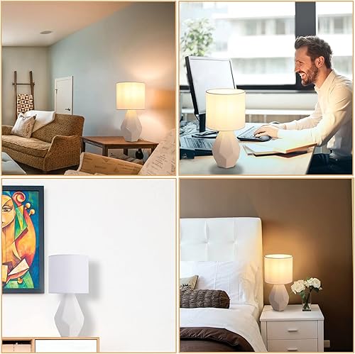Miniatura 7 de Lámpara de mesa de cerámica, lámparas de noche geométricas con pantalla de tela, moderna lámpara de mesita de noche pequeña para dormitorio, sala de