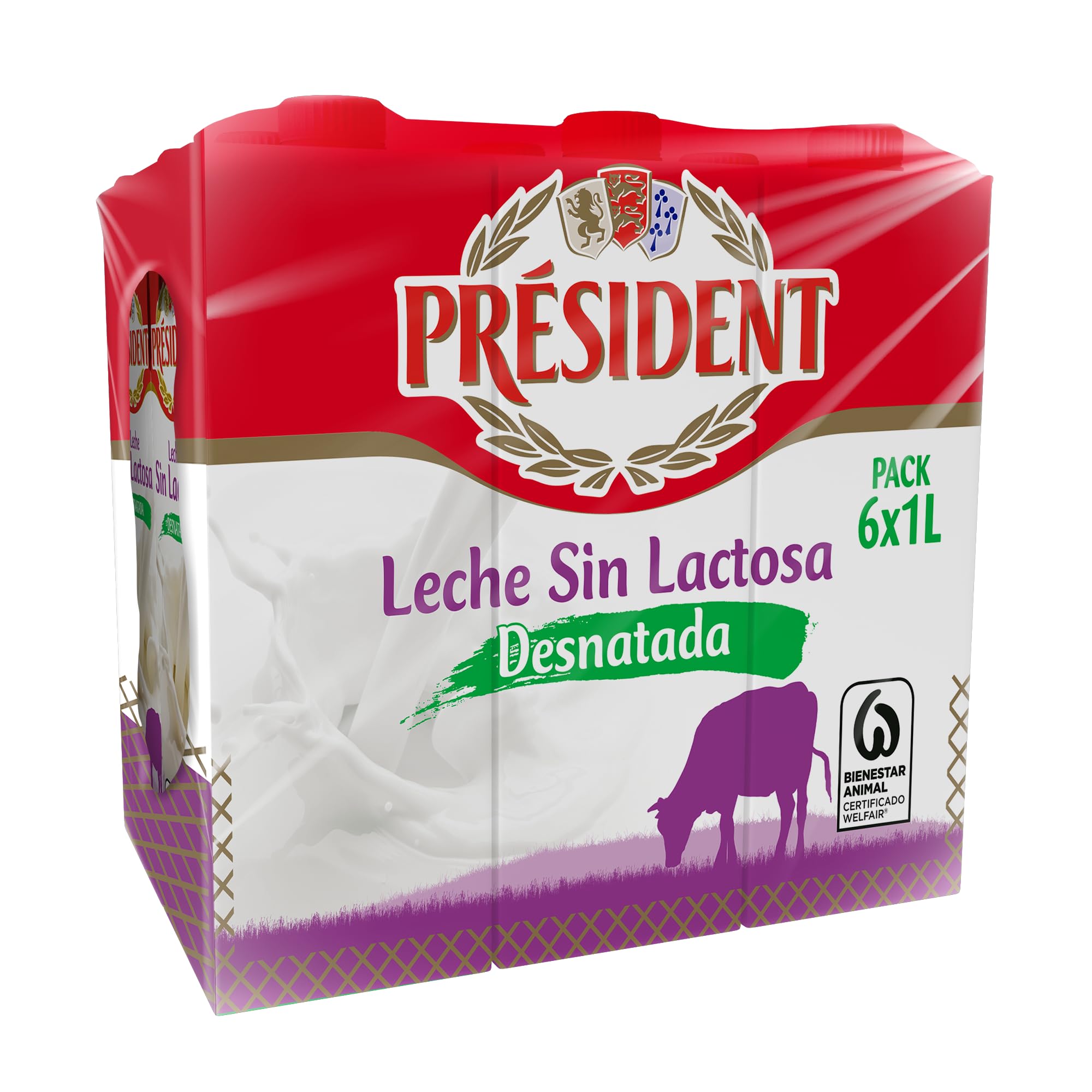 Président Leche Desnatada Sin Lactosa UHT Galicia Pack 6 x 1 L