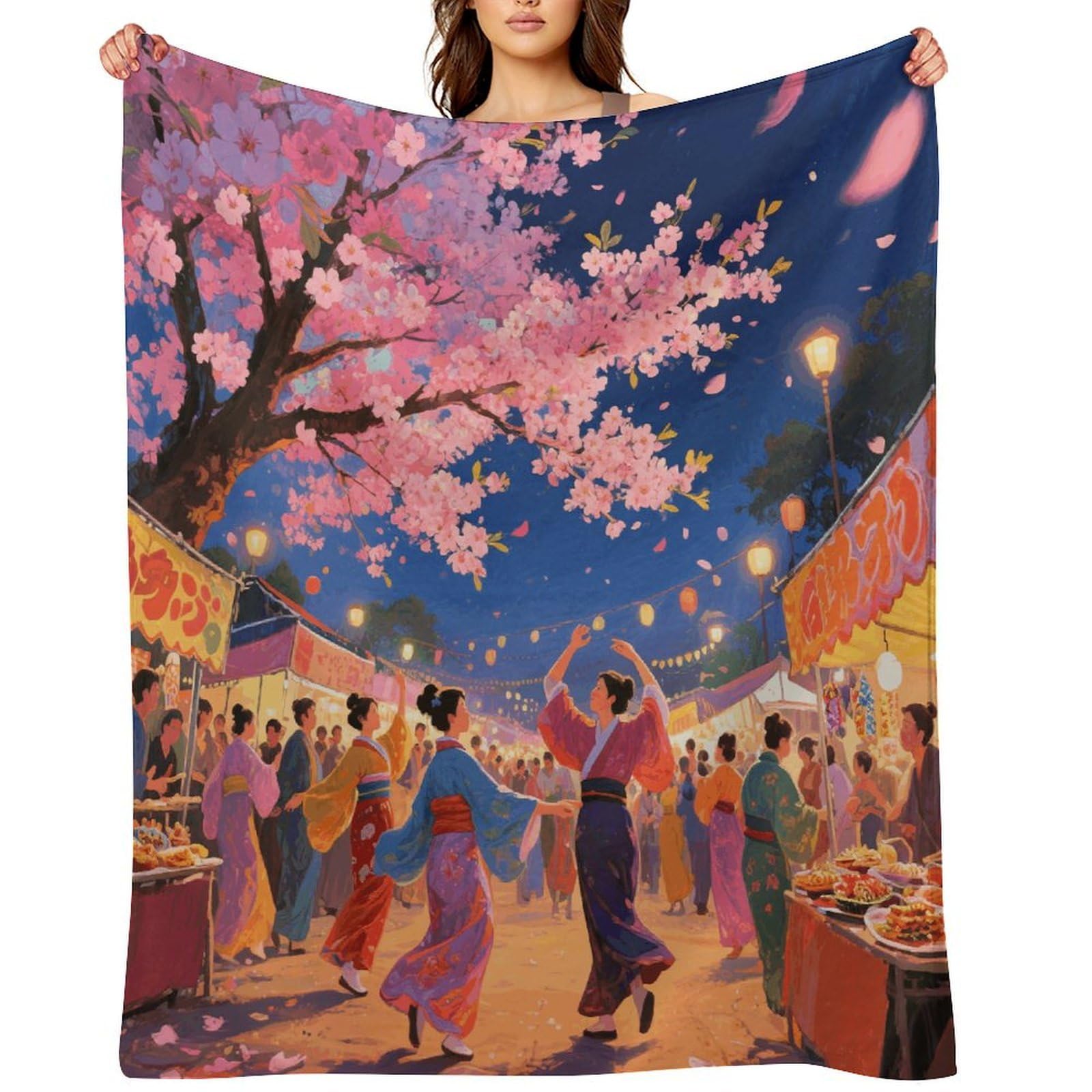 Asian Cherry Blossom Throw Blanket for Couch and Bed Super Soft Warm Lightweight Throw Blankets Cozy Fuzzy Flannel Blanket Personalized Decorative Blankets for Sofa Decor 40"x50"
