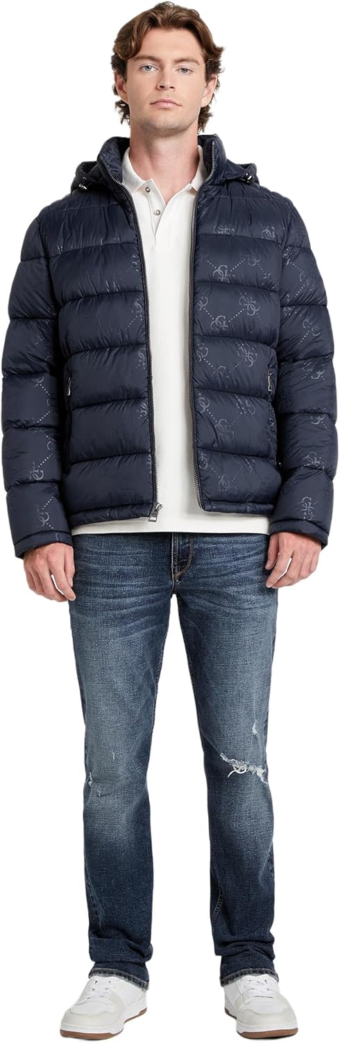 GUESS Men's Adam Quilted Hooded Zip Puffer