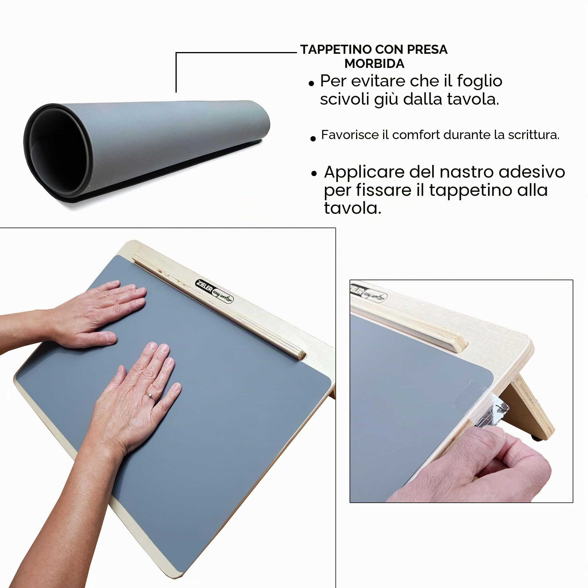 ZIELER® Ergonomiczna podkładka do pisania A3 z GRIP MAT, drewniana lakierowana, kąt 20°