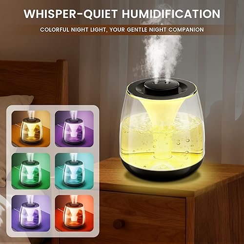 Miniatura 6 de Humidificadores para dormitorio, 3 L de llenado superior de niebla fría 40 horas de tiempo súper largo, 23 dB silencioso, humidificador de bebé,
