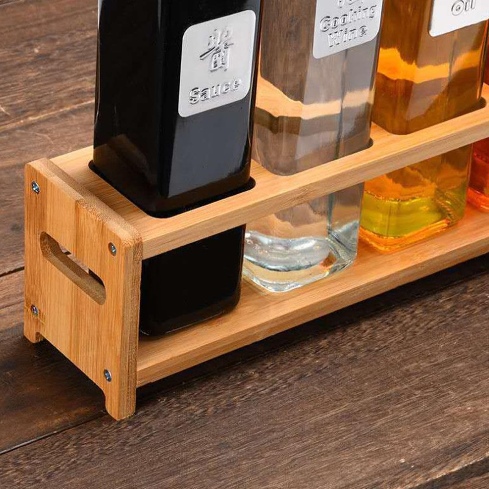 ZIZEV Oil Bottle Rack Seasoning Storage Holder Elegant Wooden Rack with 4 Holes for Cooking (Slots)
