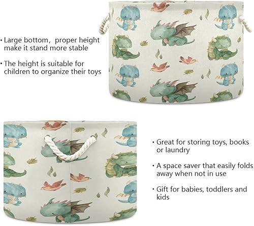 Miniatura 3 de Canasta de cuerda de algodón con diseño de dragón de acuarela, grande, redonda, para bebé, manta, juguetes, para almacenamiento, dormitorio, baño,