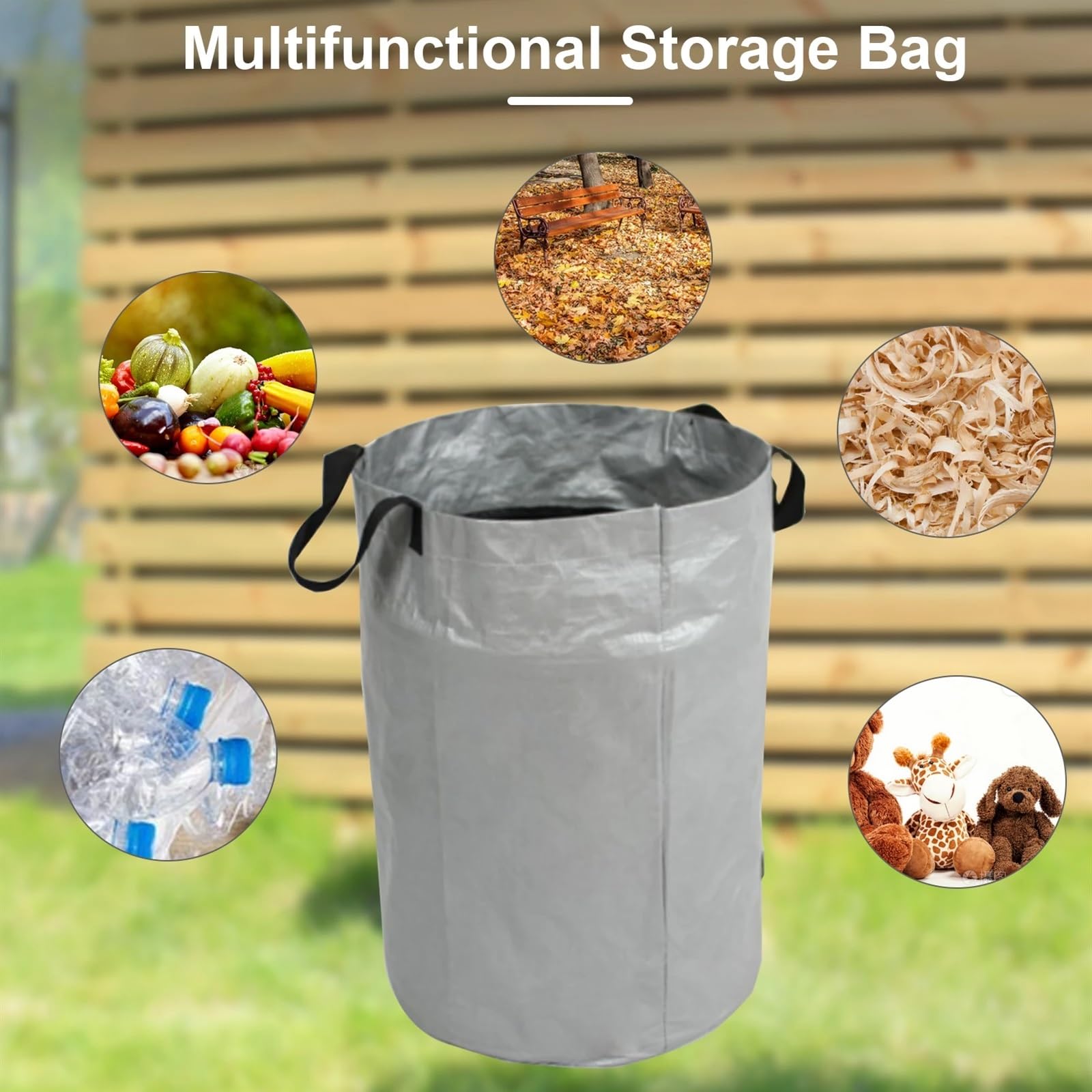Sacchi per rifiuti da giardino, 3 sacchi for la raccolta delle foglie riutilizzabili da 100 litri, pieghevoli, for la raccolta dei rifiuti da giardino(Silver 3pcs)
