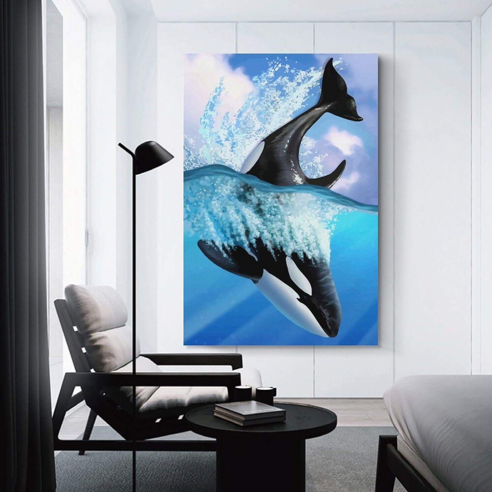 Junmoney Orca Wall Art Print, 24x36inch(60x90cm), for Bedroom Walls, Guest Spaces Or Lounges, Home Artwork with A Soft Interior Feel