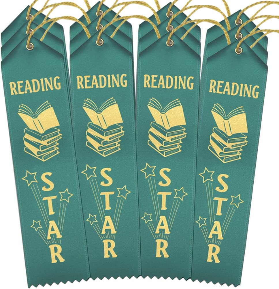 RibbonsNow Reading Star Ribbons - 100 Teal Ribbons with Card & String