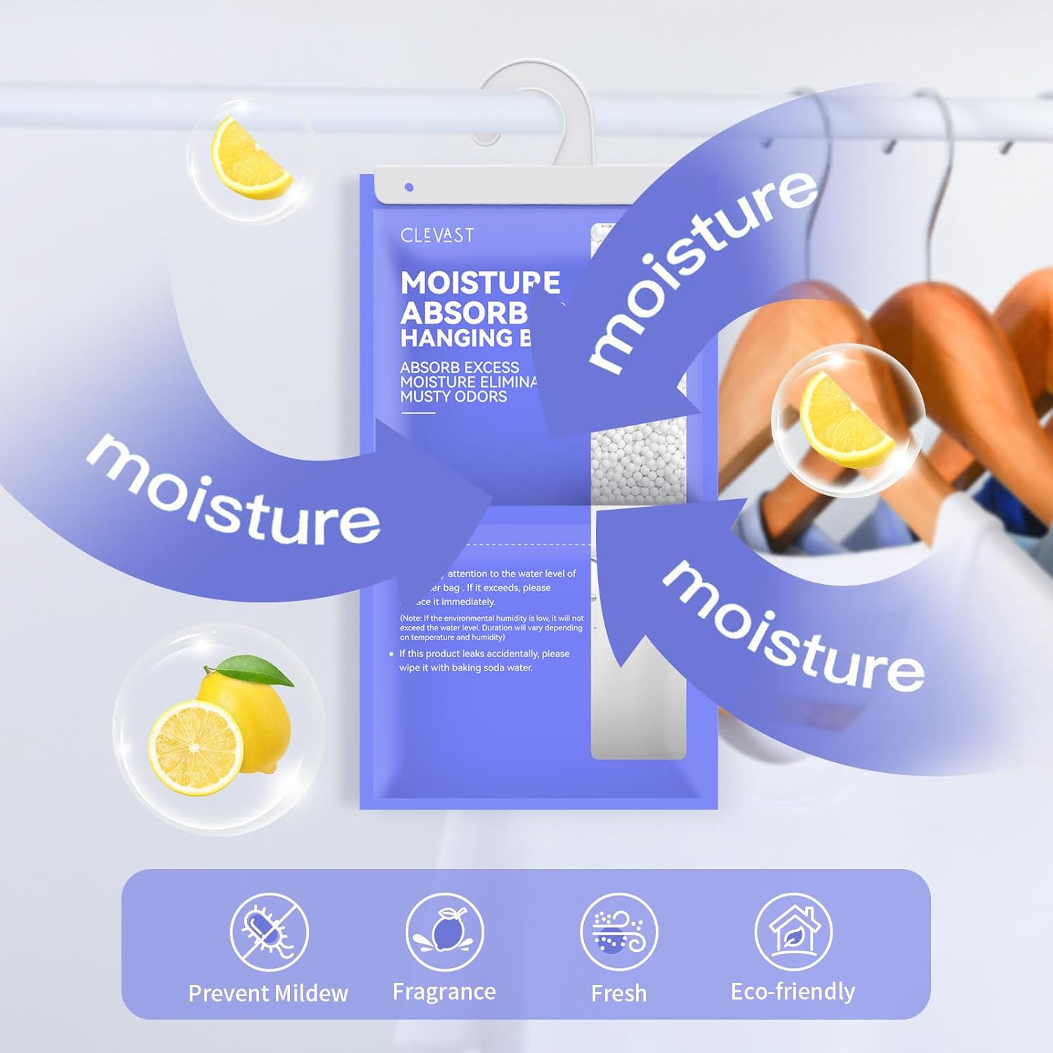 CLEVAST Moisture Absorber Boxes Unscented and Bags Lemon Scented