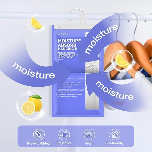 Miniatura 3 de CLEVAST Paquetes absorbentes de humedad, 15.2 onzas, paquete de 6, bolsas deshumidificadoras grandes con fragancia de limón para armario, absorbente