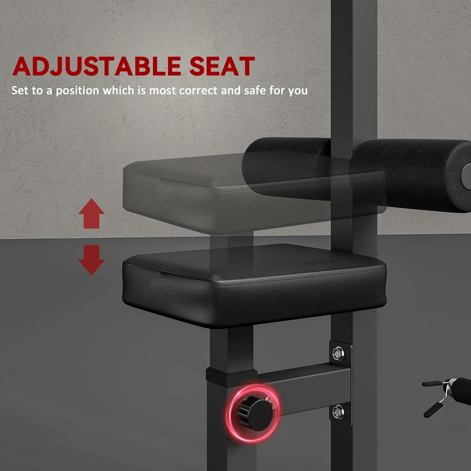 Adjustable seat mechanism on the LAT Pull Down Machine