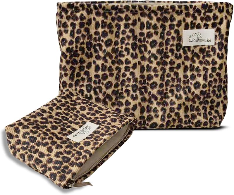 HAPPYHEIDI Conjunto com 2 necessaires de maquiagem para viagem, estampa de leopardo marrom