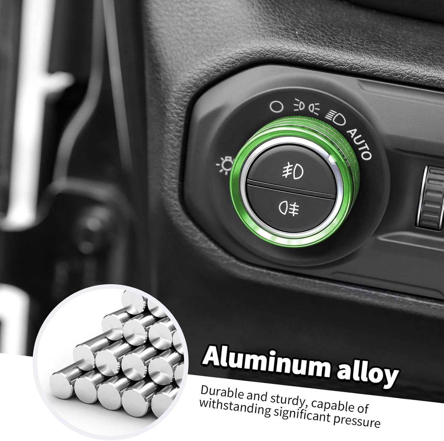 Jimen Fit for Jeep Wrangler JL JLU 2018-2025 & Gladiator JT 2020-2025, 8PCS Window Button Trim & Audio Volume Radio Knob AC Control Ring Air Conditioning Knob & Headlight Switch Knob Cover (Green)
