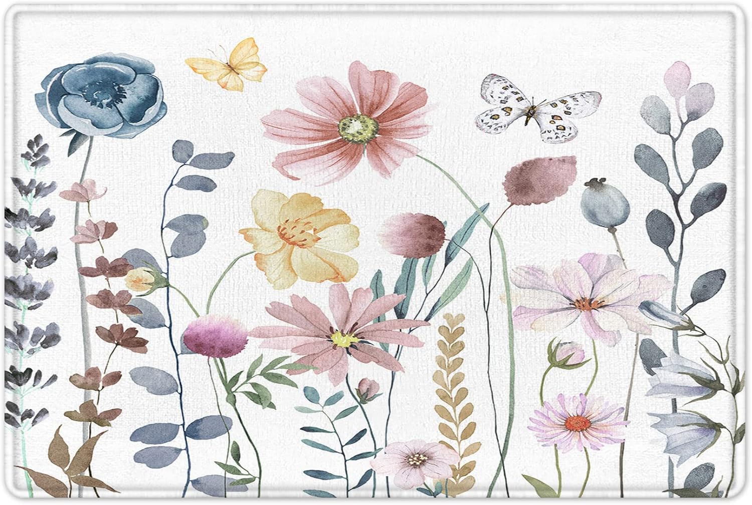 HVEST Floral Shower Curtain with Bath Mat Pink Grey Watercolor Flower Plant Shower Curtain with Hooks 72X72 Inch Butterfly Aesthetics Bathroom Rugs 15x23 Bathroom Decor Accessories Set