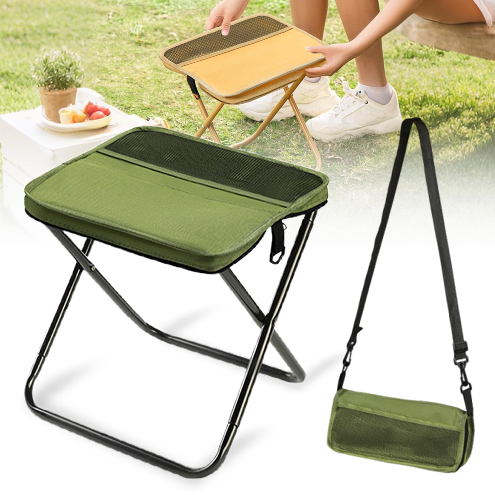KEAOZA Portable Stool for Mountaineering and Hiking, 2025 Upgraded Lightweight Foldable Stool with Carrying Bag, Outdoor Footstool for Picnic Hiking