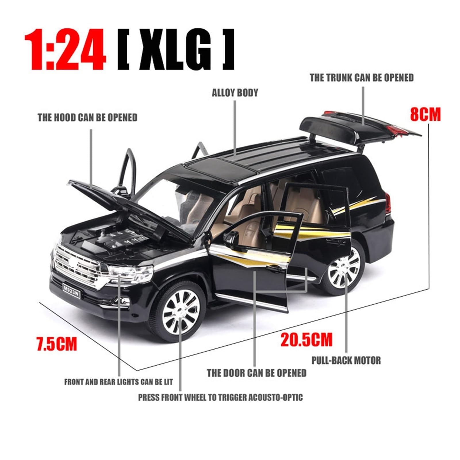 1:24 dla Land Cruiser SUV, model ze stopu, samochody odlewane, ulubione zabawki prezentowe(czarny A, z pudełkiem)