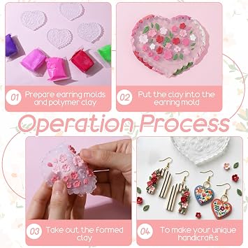4 Pcs Spring Polymer Clay Molds, Silicone Flower Butterfly Heart Earring Molds, Mini Jewelry Crafting Tools