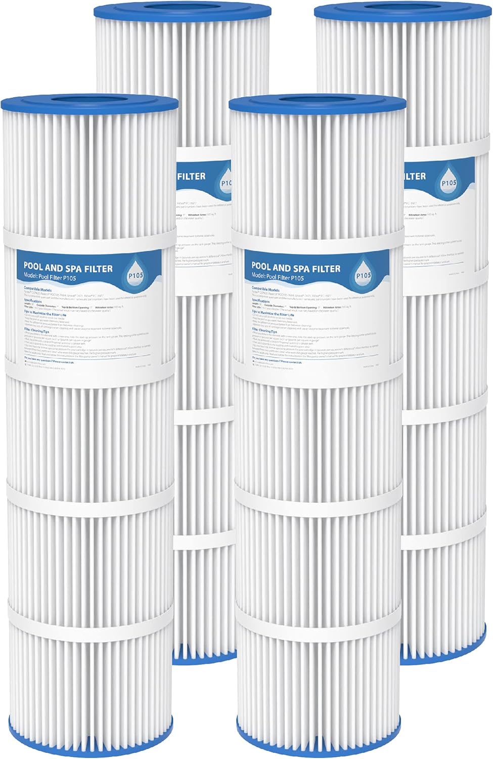 AQUA CREST Pool Filter Replacement for Pentair® CCP420, PCC105-PAK4, Unicel® R173576, C-7471, 178584, Filbur® FC-1977, Clean and Clear Plus 420, L x OD: 26x7, 4X105 sq.ft, 4 Pack