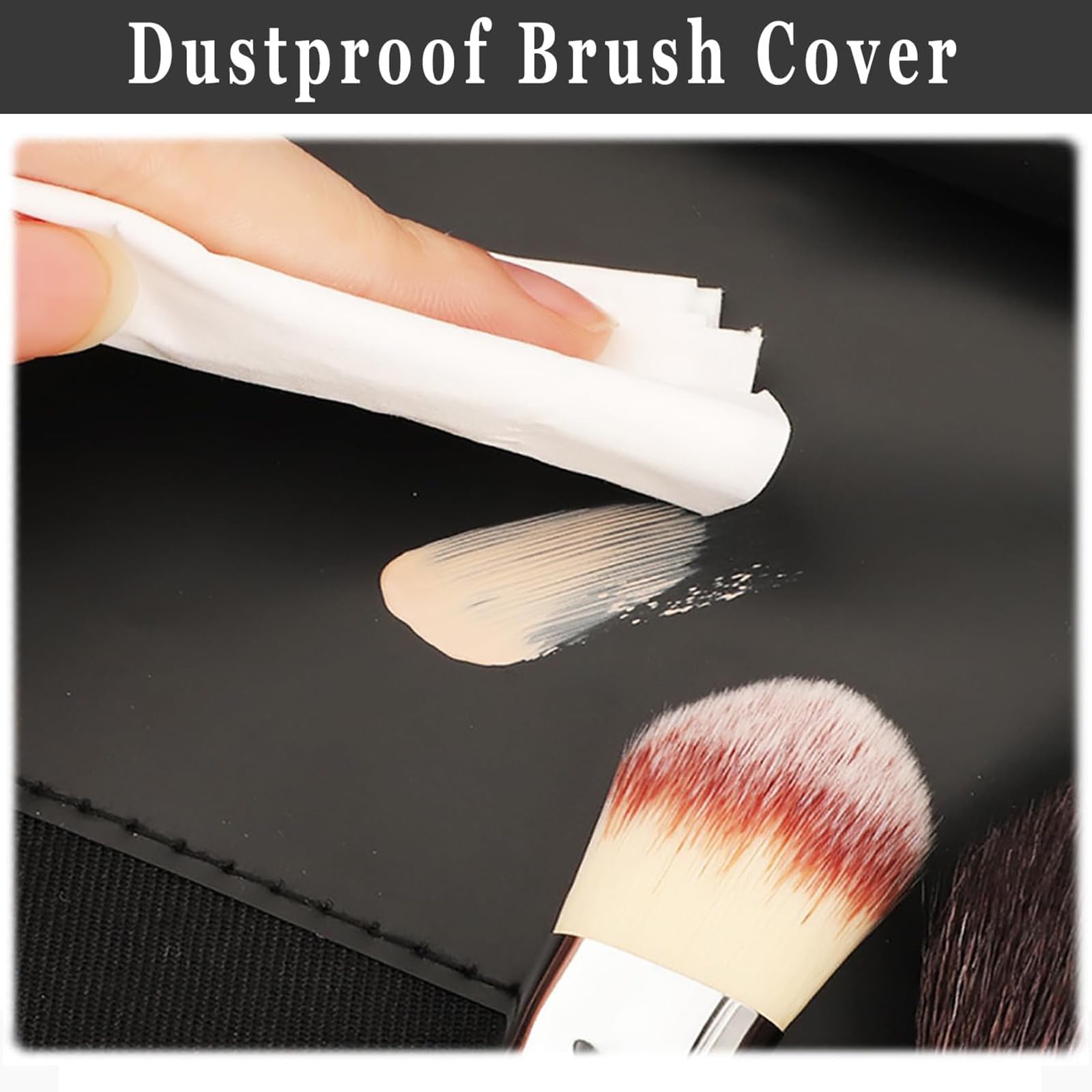 Borsa per Pennelli da Trucco Organizer con 12 Tasche Arrotolabile per Cosmetici e Truccatori, Accessorio Professionale per Donna (Nero)