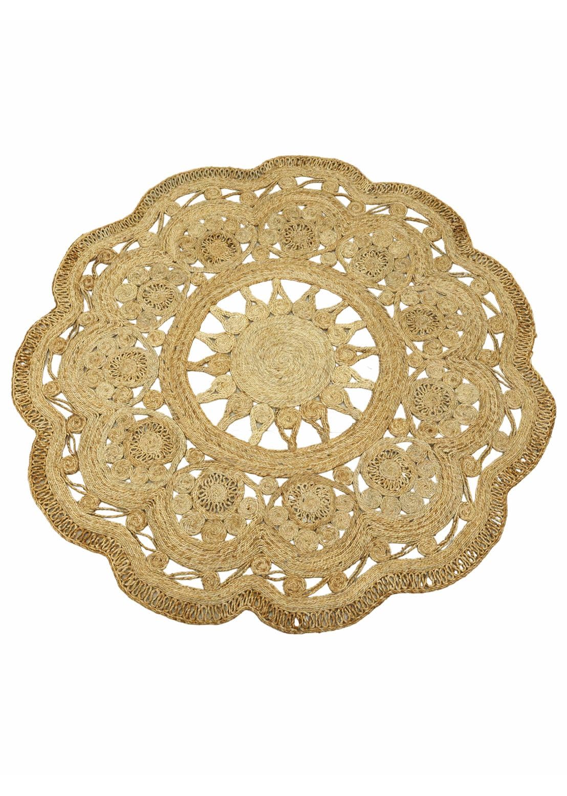 carpetfine Tapis Jute Paul Ronde Couleur Naturelle Beige Ø 120 cm tissé à la Main en Jute | Modèle Naturel Moderne Uni à Tissage Plat de Style Boho pour Le Salon et la Chambre à Coucher