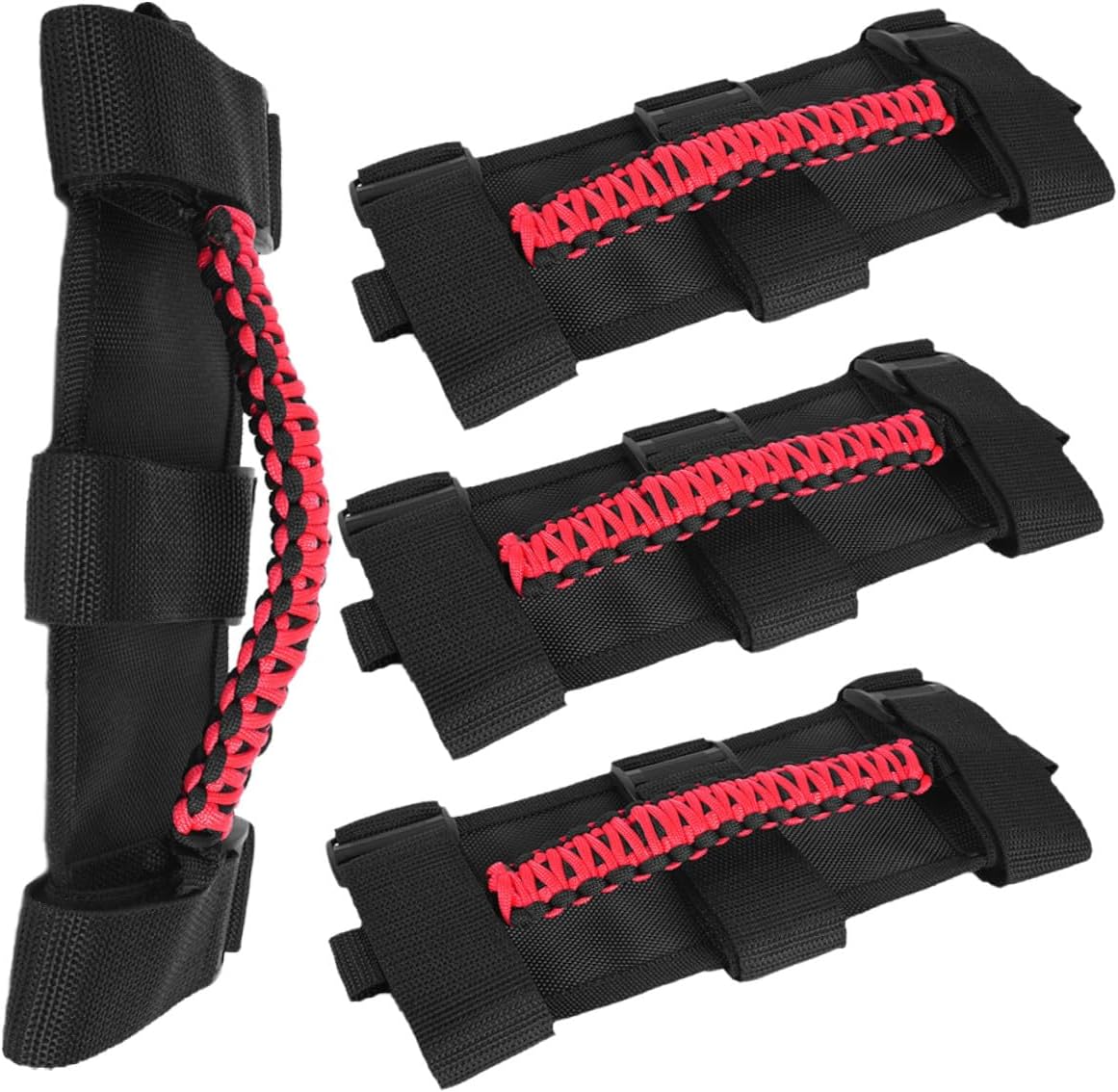 4pcs Paracord Grab Handles Vehicle Car Roof Assist Handles Compatible with Off-Road SUV Models Black with Red Rope
