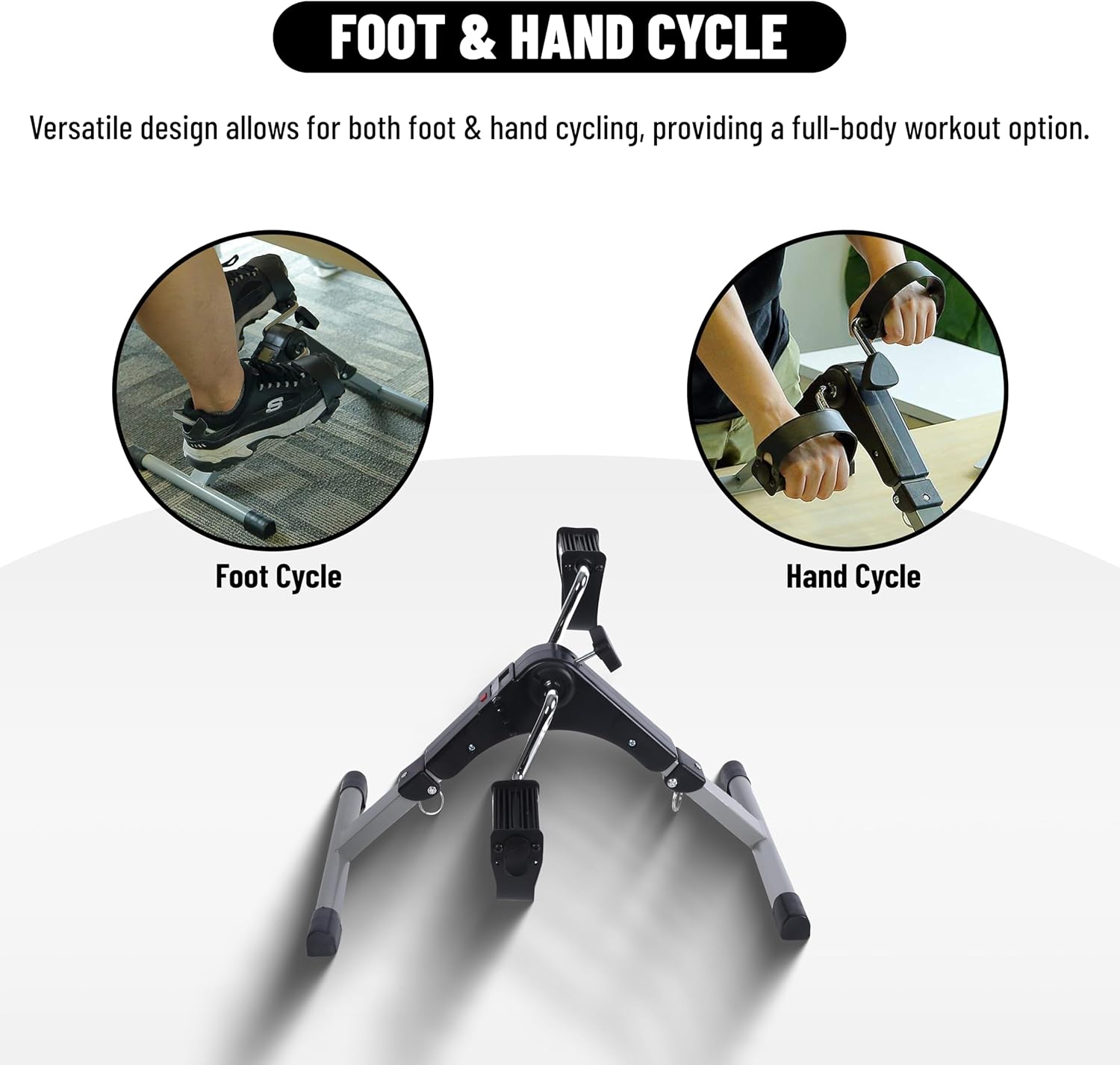 Endless Folding Pedal Exerciser with LCD Monitor | Black | Material: Alloy Steel | Mini Under Desk Exercise Bike Foot Hand Cycle Portable, Arm and Leg Exercise Peddler Machine | for Men and Women