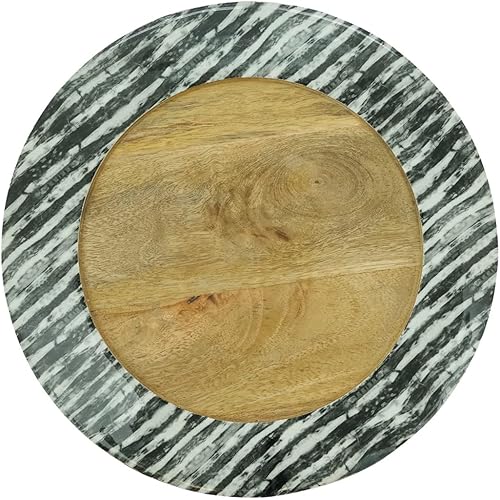 Miniatura 2 de Fennco Styles Placa de carga decorativa de madera de mango con borde negro a rayas de 13 pulgadas redonda 1 unidad cargador de madera rústica para