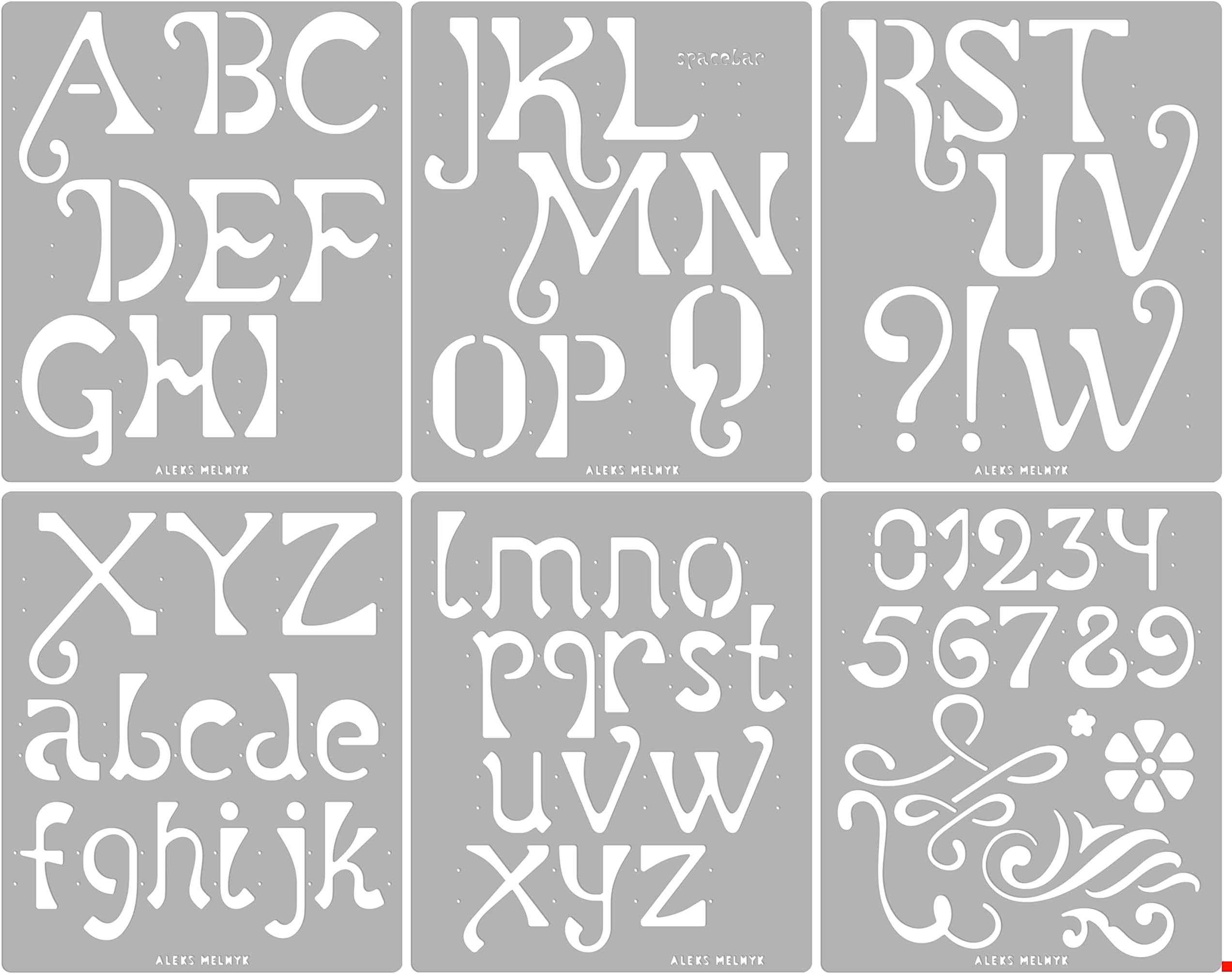 Aleks Melnyk #76 Pyrography Stencils Kit, 6 PCS Templates, Stainless Steel Journal Stencils for Wood Burning, Engraving, Calligraphy, Painting