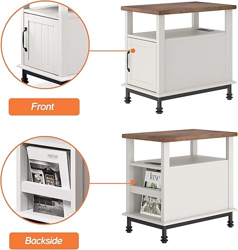 Miniatura 5 de WAMPAT - Juego de 2 mesitas de noche de estilo rural, de madera, con espacio abierto para guardar objetos, armario y estante trasero para sala de