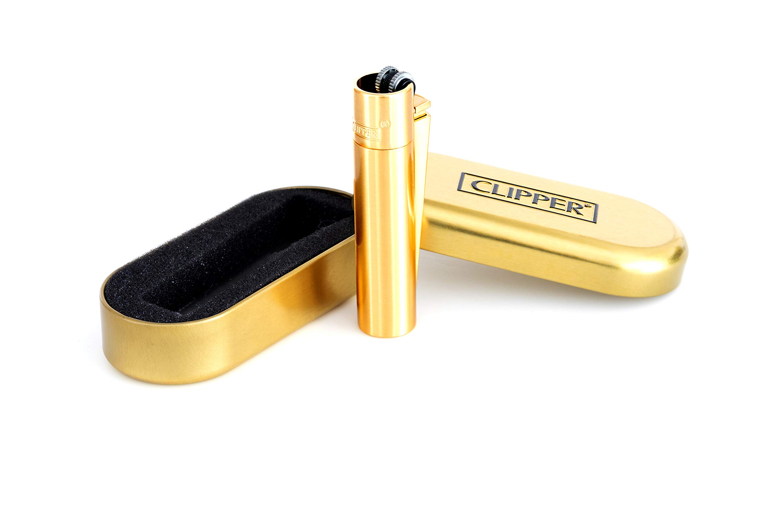 Clipper Metall Feuerzeug Gold matt – Inkl. Geschenkbox und Sunmondo Teebeutel