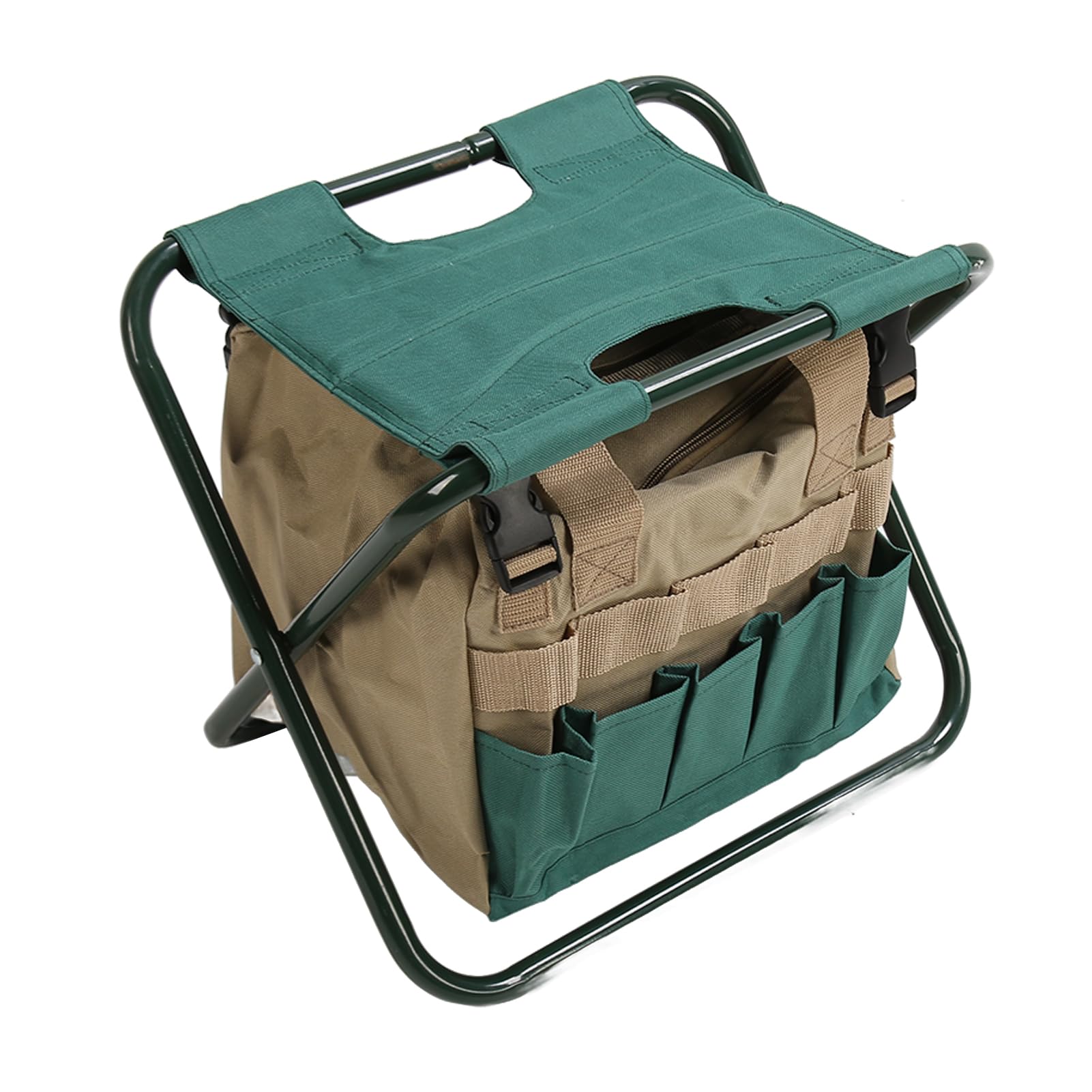Sgabello pieghevole per uso intensivo, sgabello da giardino pieghevole con borsa di stoccaggio, sgabello da giardiniere in tessuto Oxford 600D staccabile per lavori di giardinaggio (Verde)