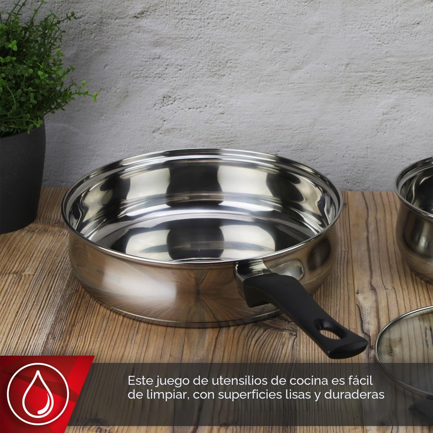 Magefesa Deliss - Batería de Cocina de 7 Piezas, Acero Inoxidable, Asas de Baquelita, Apta en todo Tipo de Cocinas, Inducción, Acabado Pulido Espejo