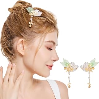 SHIYANG 1 Pair of handmade osmanthus & rabbit hair clips, floral hair clips, Hanfu decorative hair clips, Chinese hair accessories,floral hair accessories,flower hair clips for women.(SYFJ08)