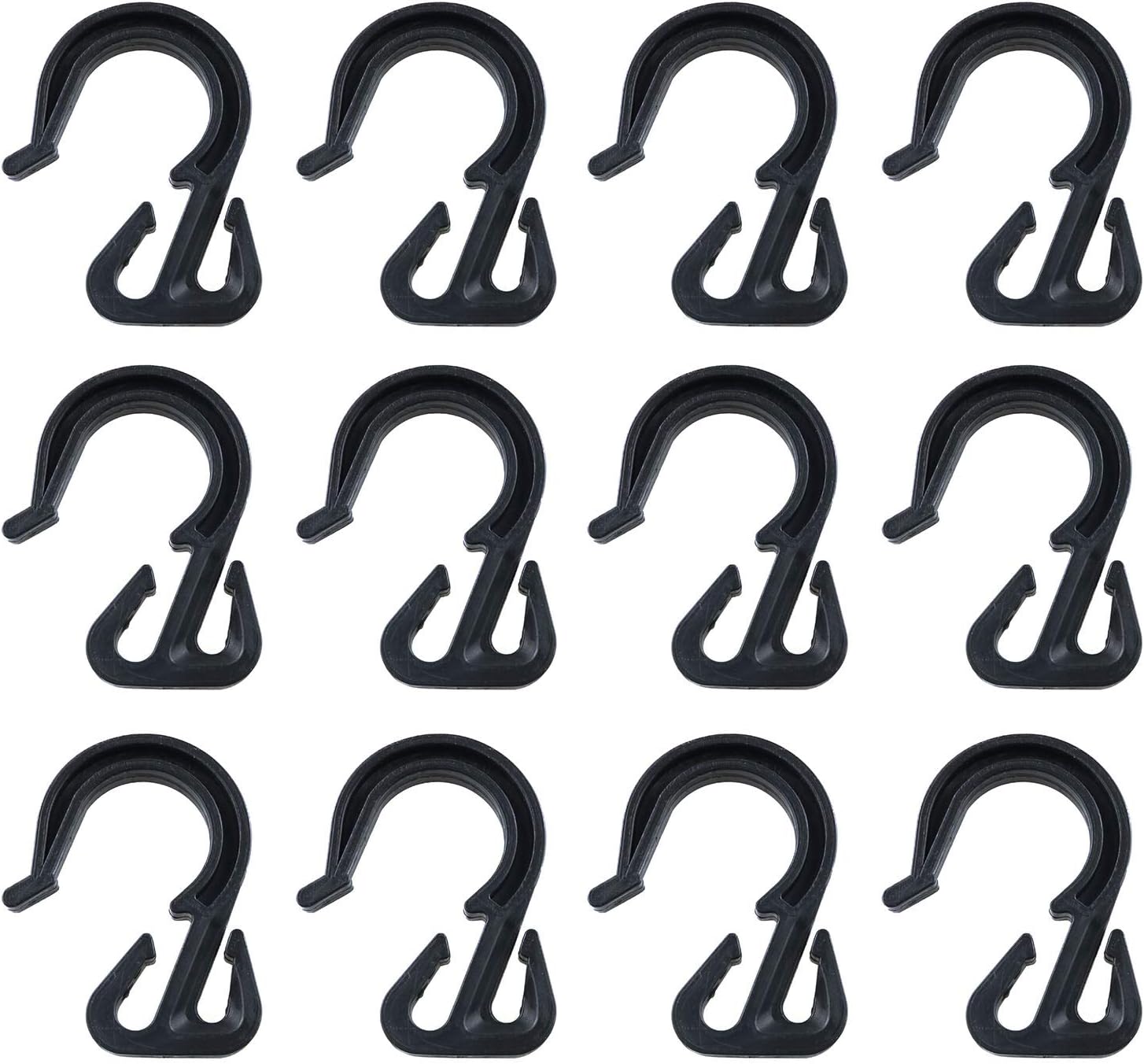 12pcs 54x40mm Elastic Rope Hook Black Color Bungee Cord Hooks Reducing Drag and Vibration for Bungee Net, Cargo Net, Truck Net, Garage and General Outdoor Equipment