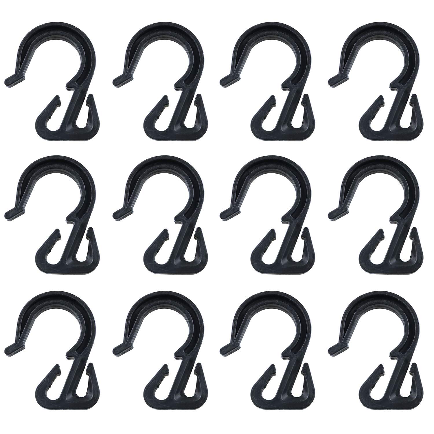 JCBIZ 12pcs 54x40mm Elastic Rope Hook Black Color Bungee Cord Hooks Reducing Drag and Vibration for Bungee Net, Cargo Net, Truck Net, Garage and General Outdoor Equipment