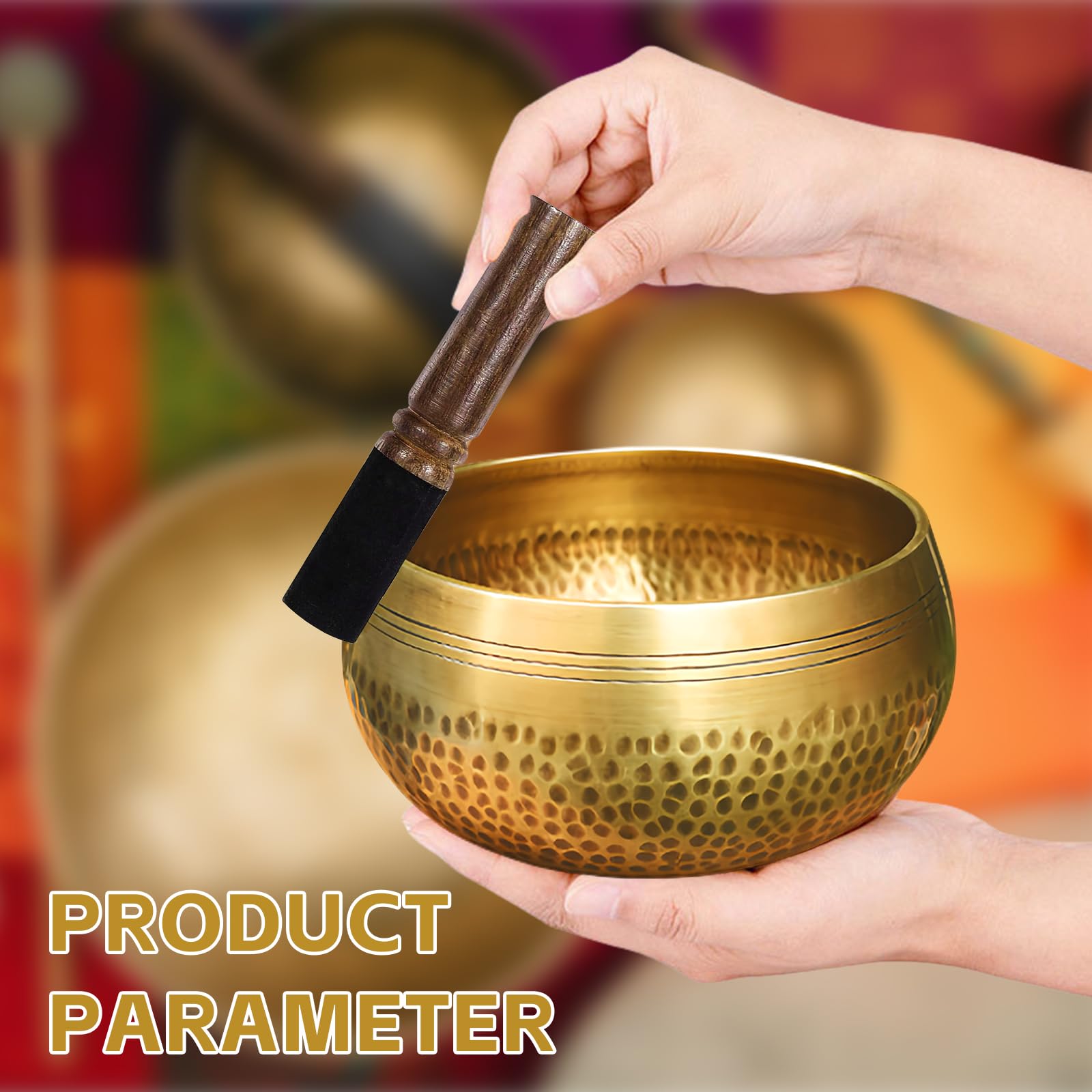 Campana Tibetana In Ottone 8cm Per Meditazione - Set Con Batacchio E Cuscino - Foto 6