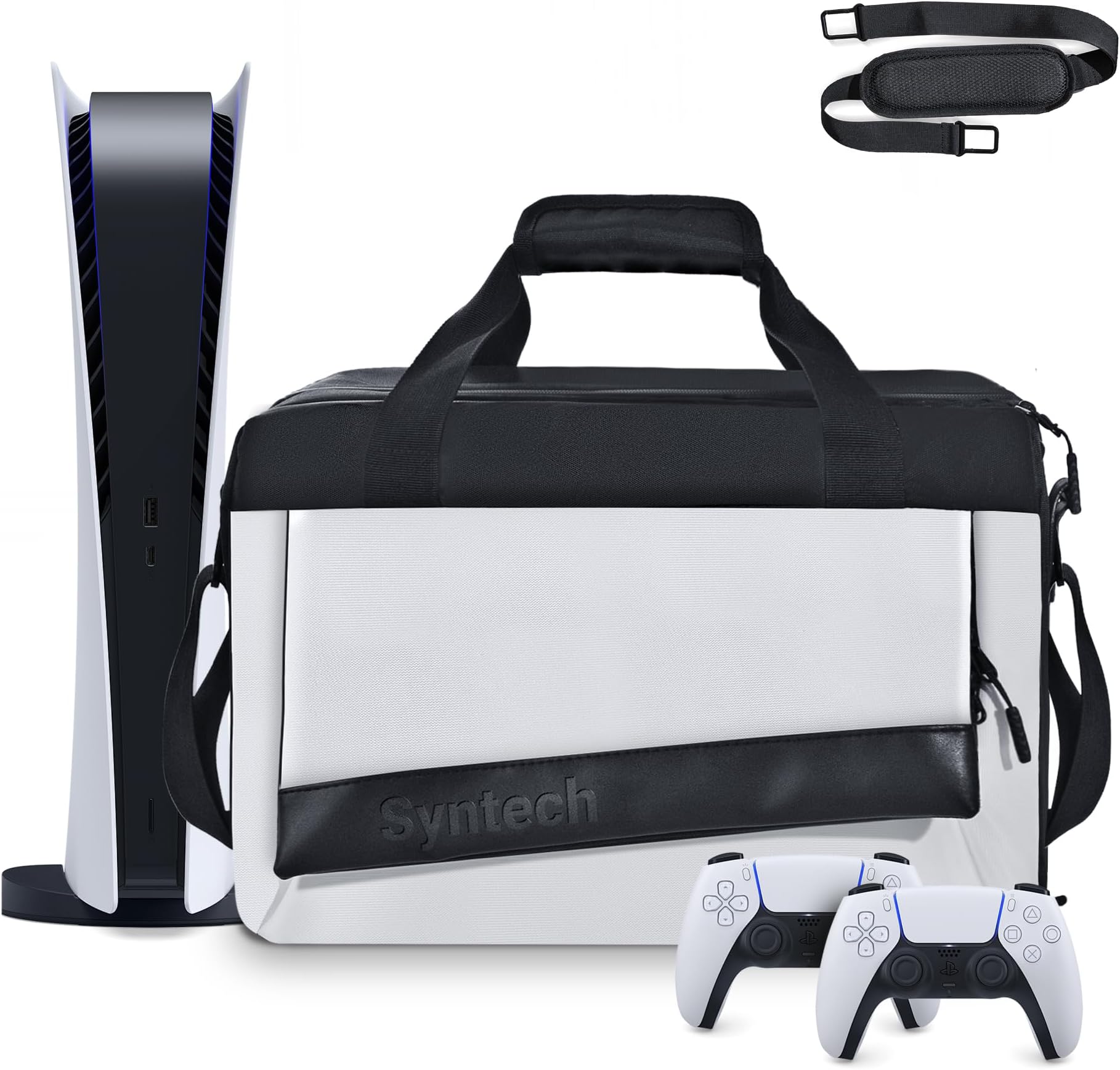 Syntech Carrying Case for PS5, Protective Travel Bag for PS5 Disc/Digital Edition Console and Accessories, Large Capacity Storage Bag for PS5 Slim/PS4, Controller, Headset, Game Discs