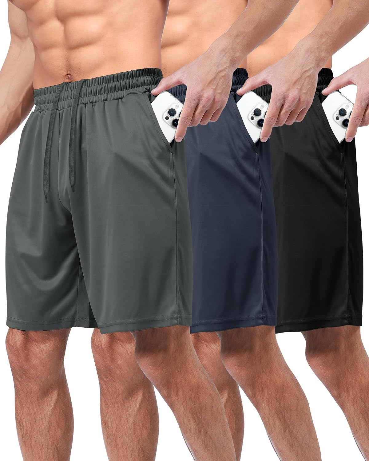 BOOJO 3 Pack Gym Basketball Mens Shorts - Quick Dry Black Workout Athletic Shorts with Pockets for Casual Running(S-6XL)