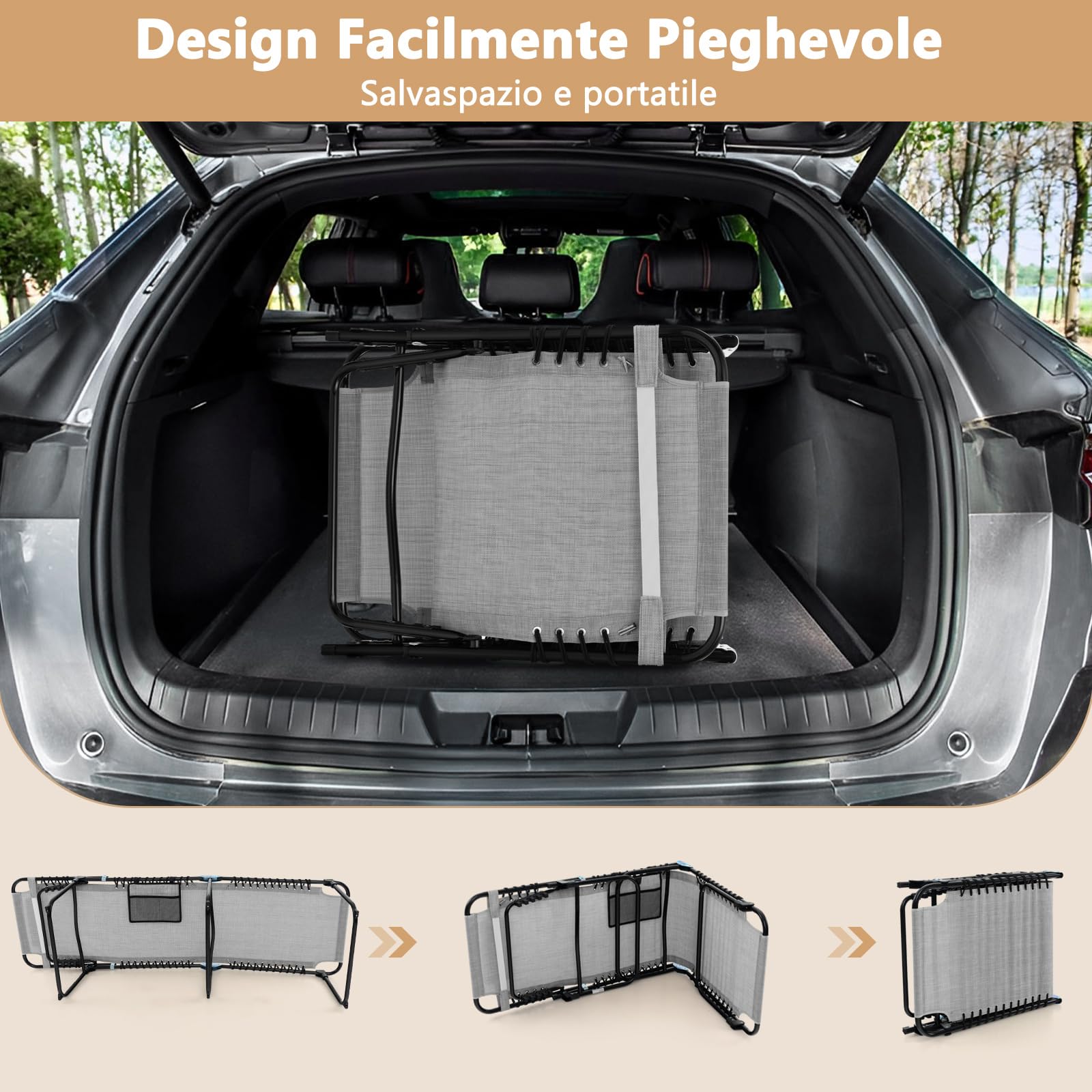 COSTWAY Lettino da Spiaggia Pieghevole Portatile, Sdraio da Mare con Schienale Regolabile 4 Posizioni, Tasca Laterale e Poggiatesta Staccabile, per Giardino e Campeggio, Portata 150 kg (Grigio)