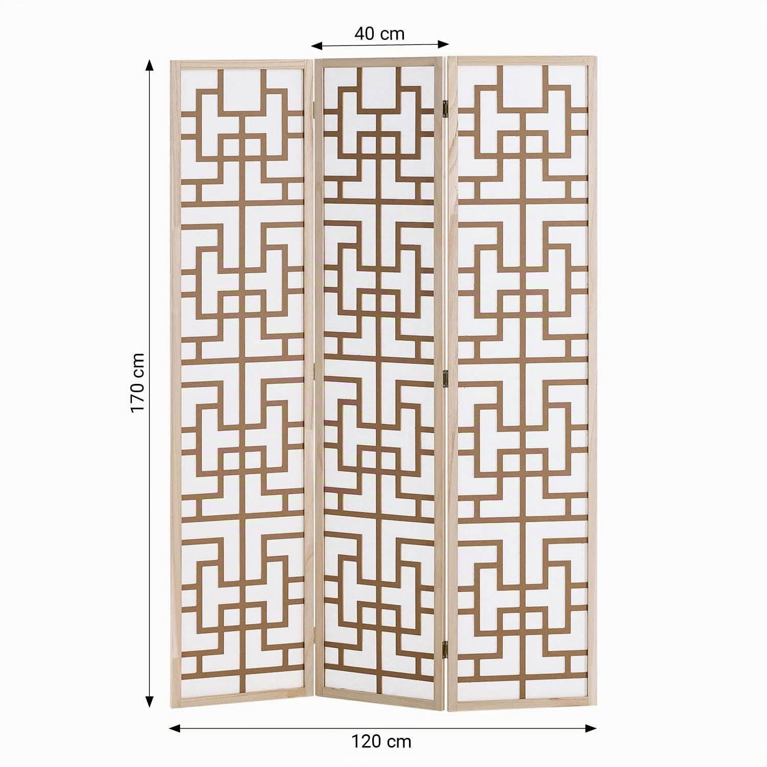 Homestyle4u Shoji 3036 Paravent, 3 pièces, en bois, naturel, brise-vue, indépendant, 120 x 170 cm