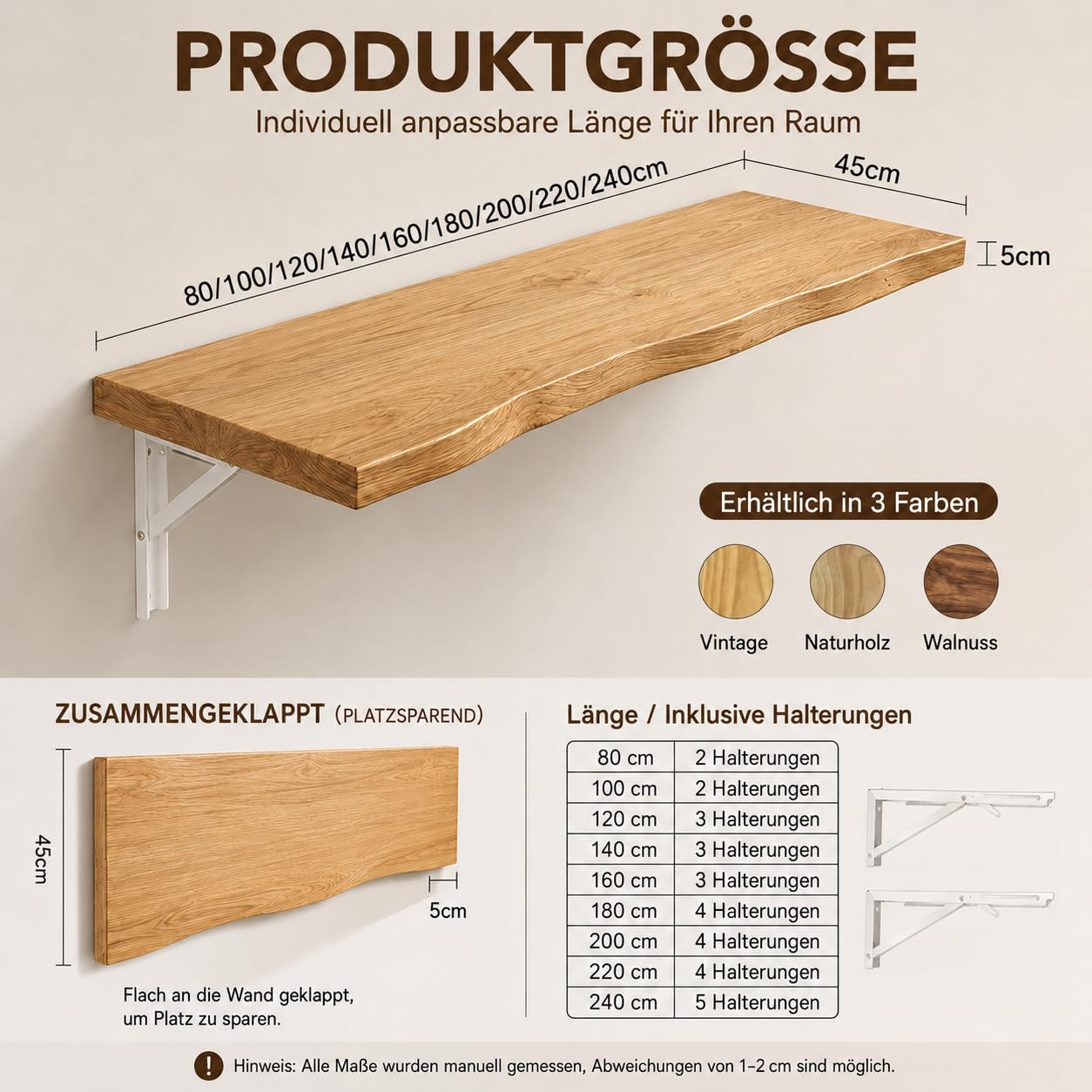 Wandklapptisch Massivholz für Küche und Homeoffice Platzsparend