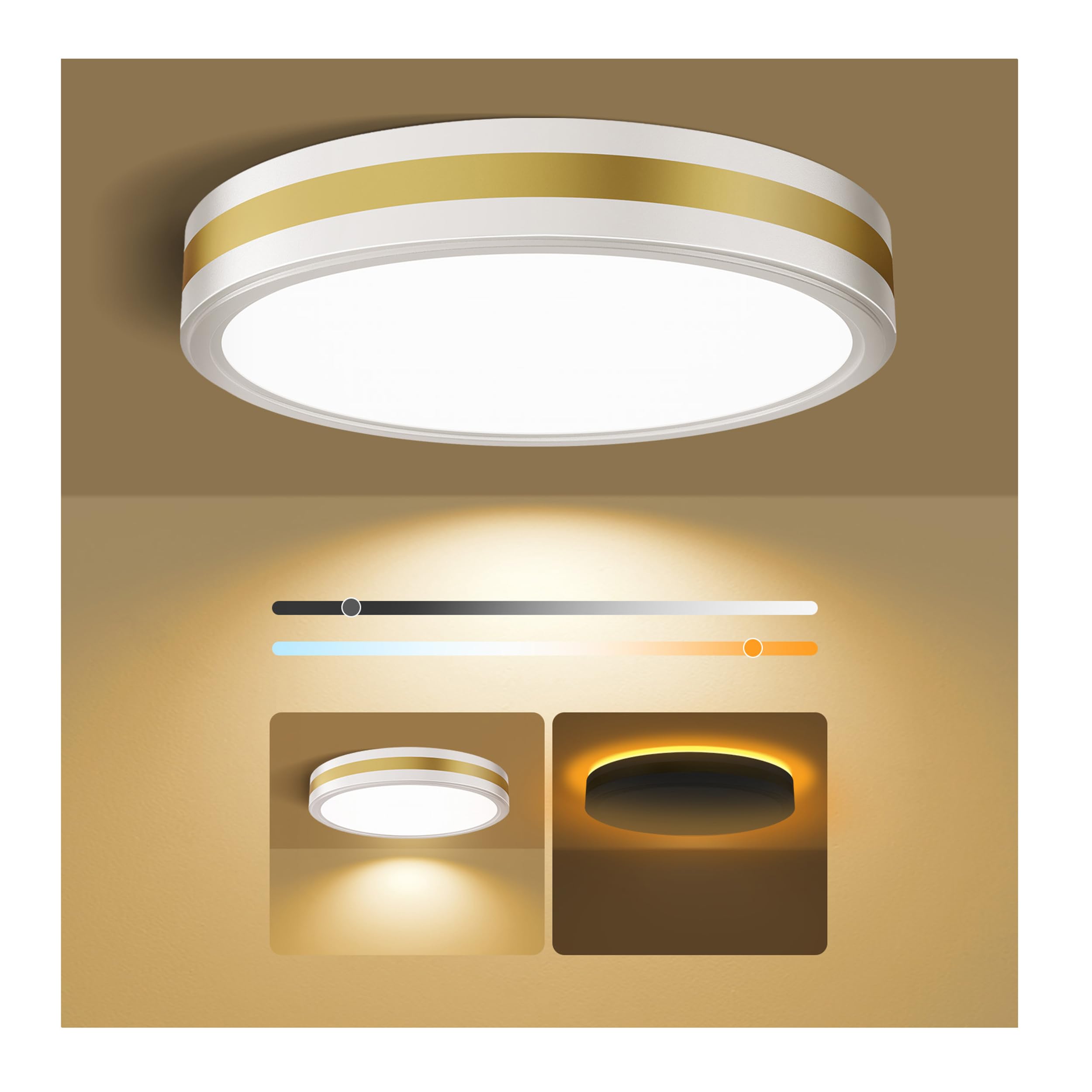 15 Inch Flush Mount Ceiling Light with Night Light, 5CCT Modern White Gold LED Ceiling Light Fixture, 35W 3500LM 2700K-6500K Adjustable, Dimmable Light Fixtures Ceiling Mount for Bedroom Hallway, ETL