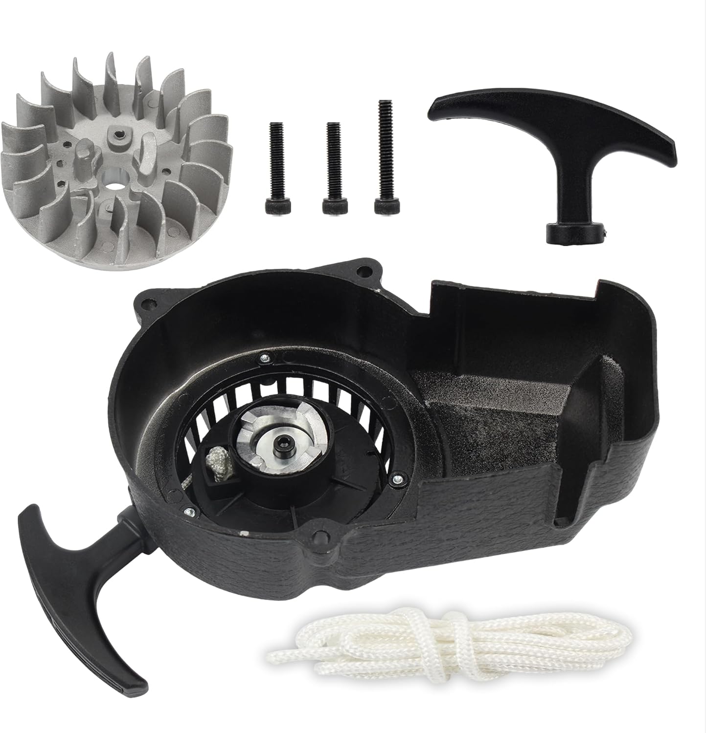 Universal Pull Start Recoil Starter Alloy Kit with Freewheel Replacement for 2 Stroke Engine Coolster SSR SX50 43cc 47cc 49cc 50cc Mini Pocket Dirt Pit Bike Scooter ATV Quad 4 Wheeler