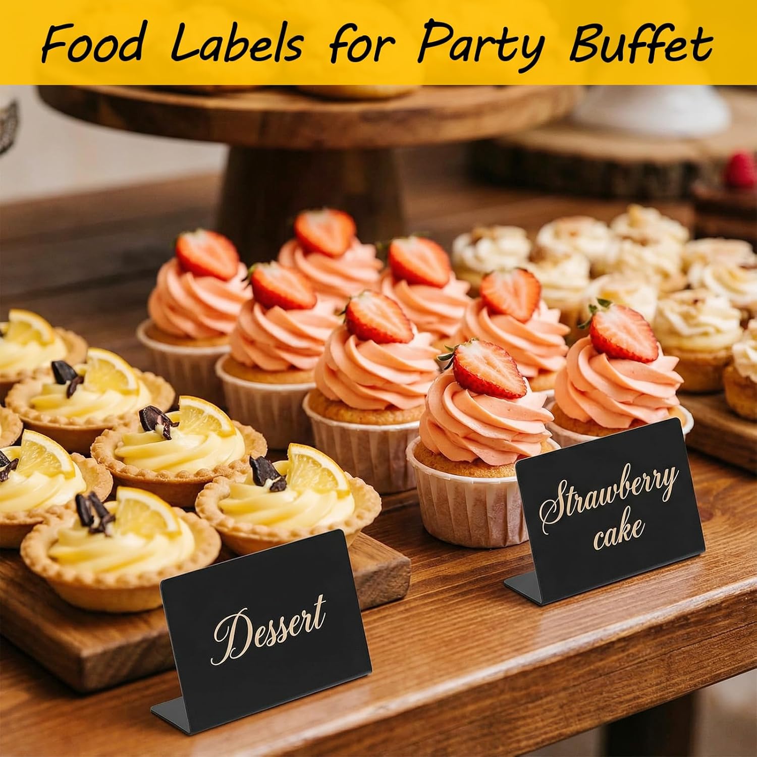 50 Pack Food Labels for Party Buffet, 4" x 3" Mini Chalkboard Signs for Food, Reusable PVC Foods Signs for Buffet, Catering Supplies Buffets Display for Foods Display, Pastry Tags, Price Tag, Name Tag