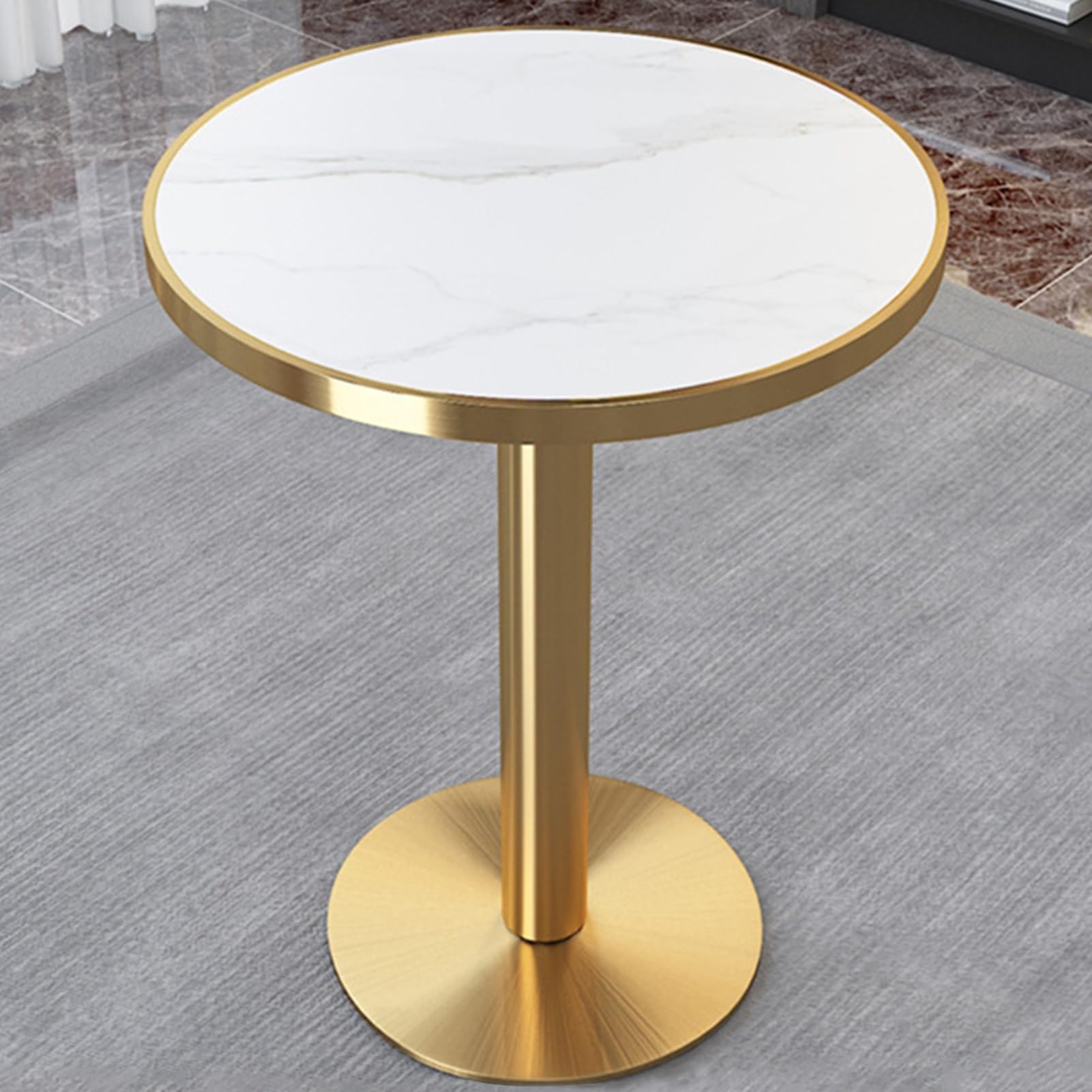Tavolo da bar in marmo multifunzionale, bancone rotondo da pub con base in ferro dorato, piccolo tavolo alto per la colazione per bar di casa, sala da pranzo, cucina