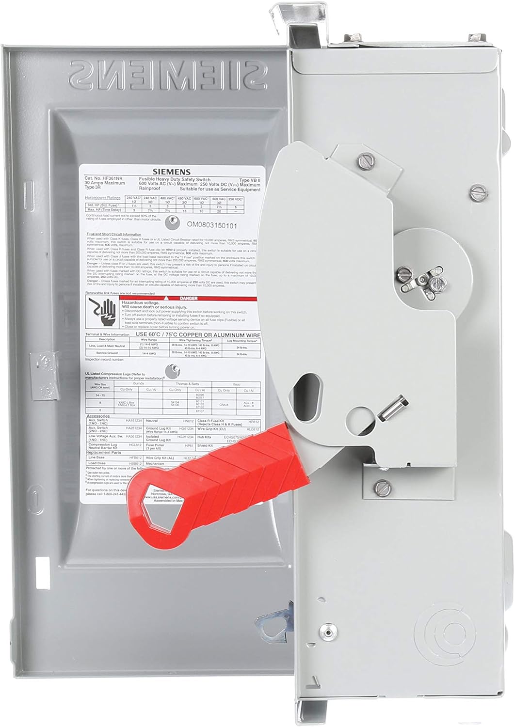 Siemens HF361NR 30-Amp 3 Pole 600-volt 4 Wire Fused Heavy Duty Safety Switches